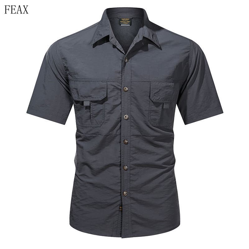 Camisa Tática Masculina de Verão Impermeável de Manga Curta com Múltiplos Bolsos, Secagem Rápida, Estilo Militar CEO 3Q4