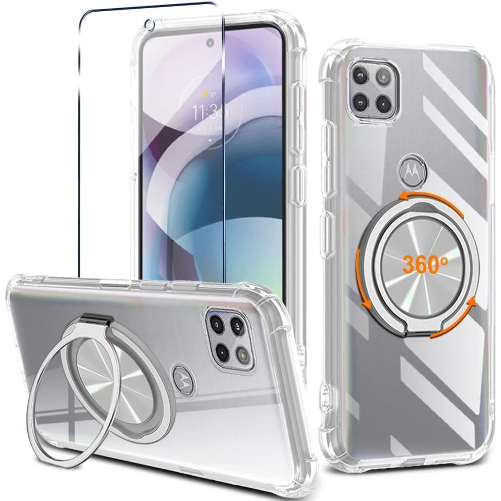 Capa para Motorola Moto One 5G Ace/Moto G 5G/Moto One 5G UW Ace 2021 com Protetor de Tela, Suporte de Anel e Base de Apo