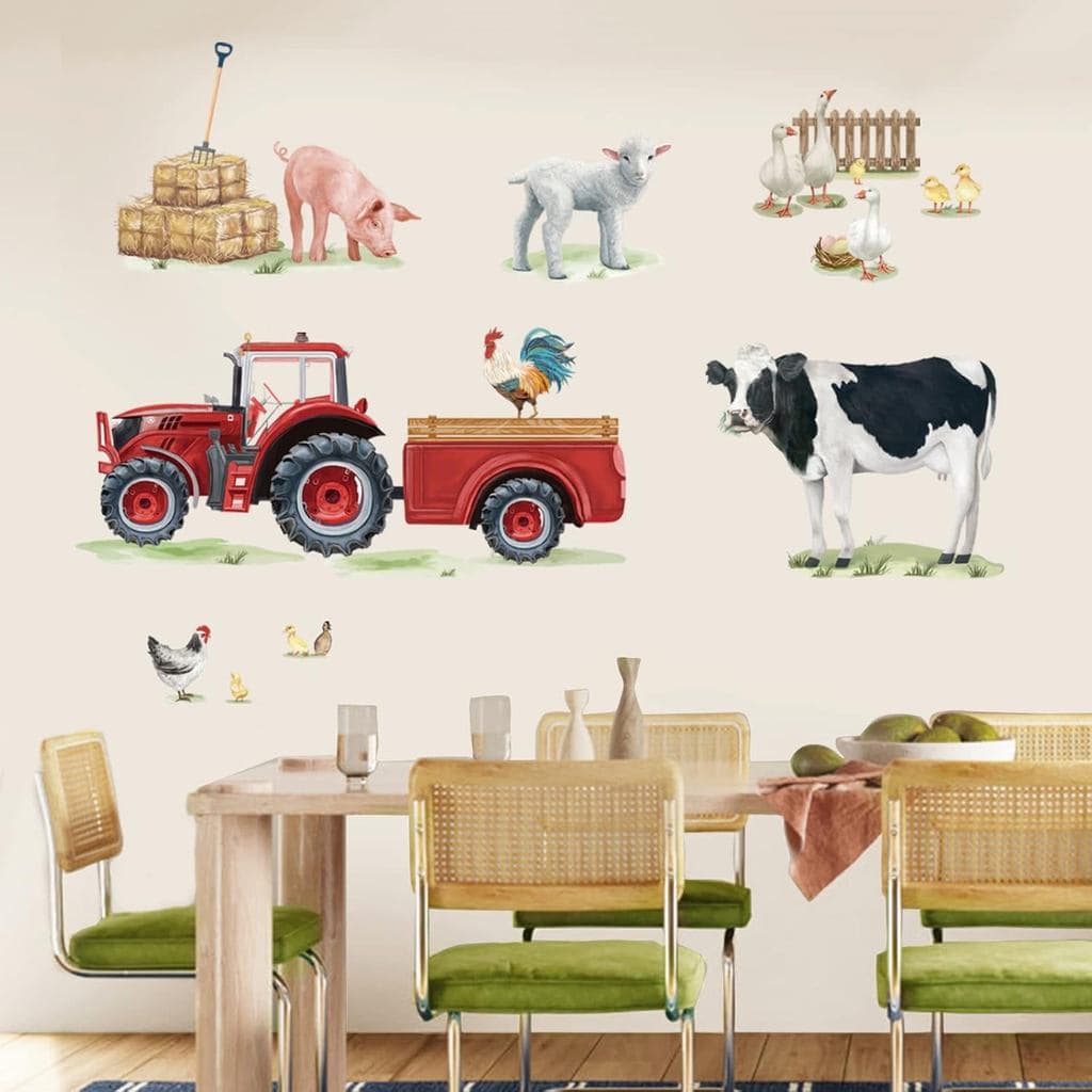 wondever Farm Animals Cow Wall Stickers Farmhouse Truck Roosters Peel and Stick Wall Art Decals for Kitchen Living Room