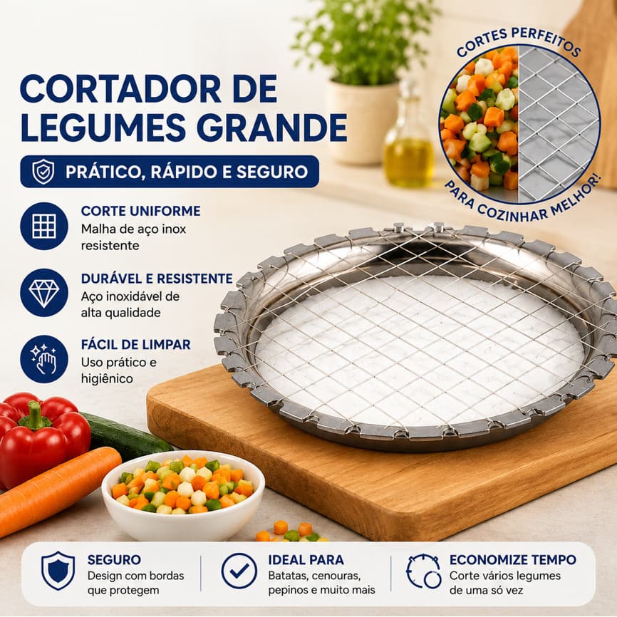 Cortador de Legumes Grande em Inox 9cm – Fatiador Multiuso para Legumes e Vegetais
