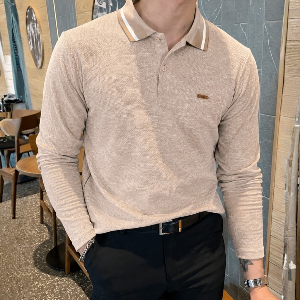 Camisa Camiseta Masculina Manga Comprida Gola Polo Malha