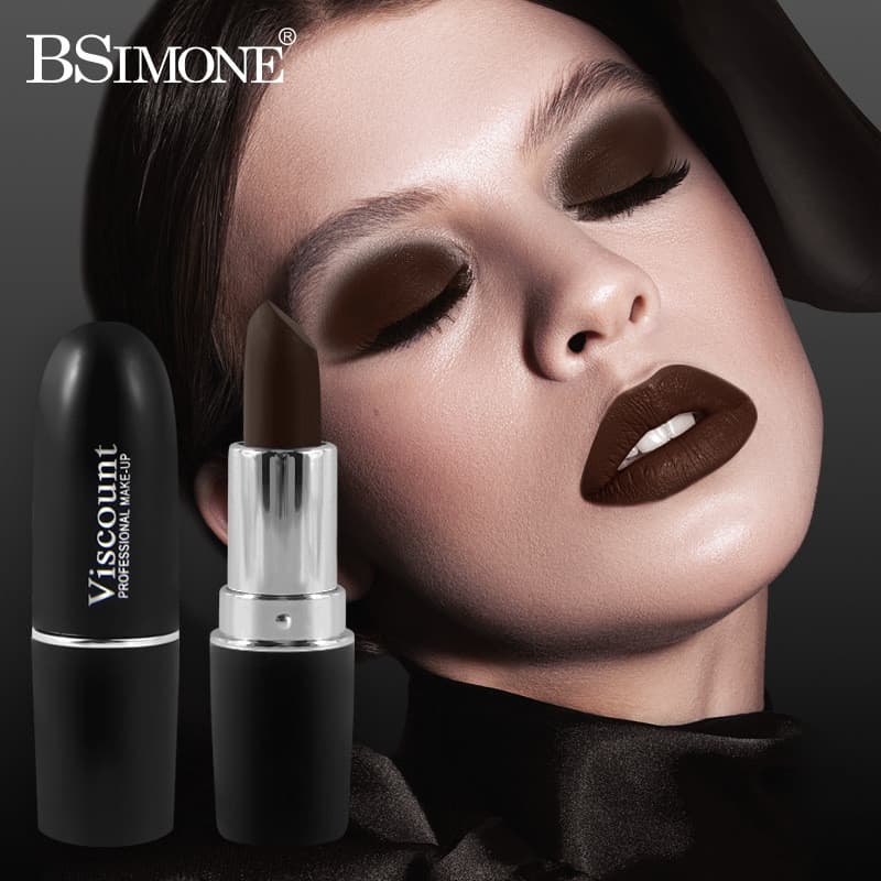 Batom Popular Europeu e Americano para Halloween, Estilo Gótico, Batom Preto Fosco Festivo, Cor de Longa Duração, Maquia