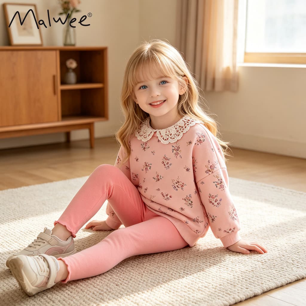 Novo conjunto infantil da Malwee para meninas, conjunto de duas peças estiloso, solto e confortável para crianças pequen