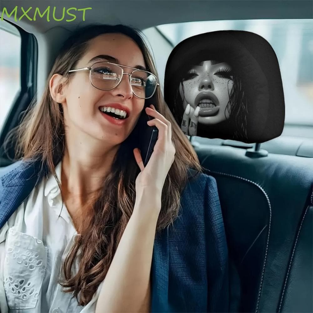 MXMUST 2 Peças Capas De Encosto De Cabeça De Carro , Engraçadas Elásticas 2D , Acessórios Fantasma De Halloween , Fronha