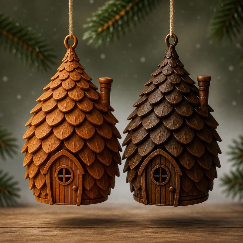 Decoração de Natal Kit 4 Pinhas Chalé 3D Casa Encantada para Arvore de Natal