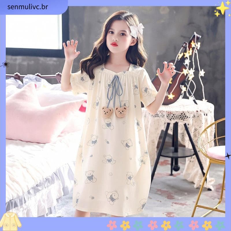 Classe A meninas camisola 2026 novo estilo puro algodão grandes crianças estilingue pijamas verão estilo fino crianças e