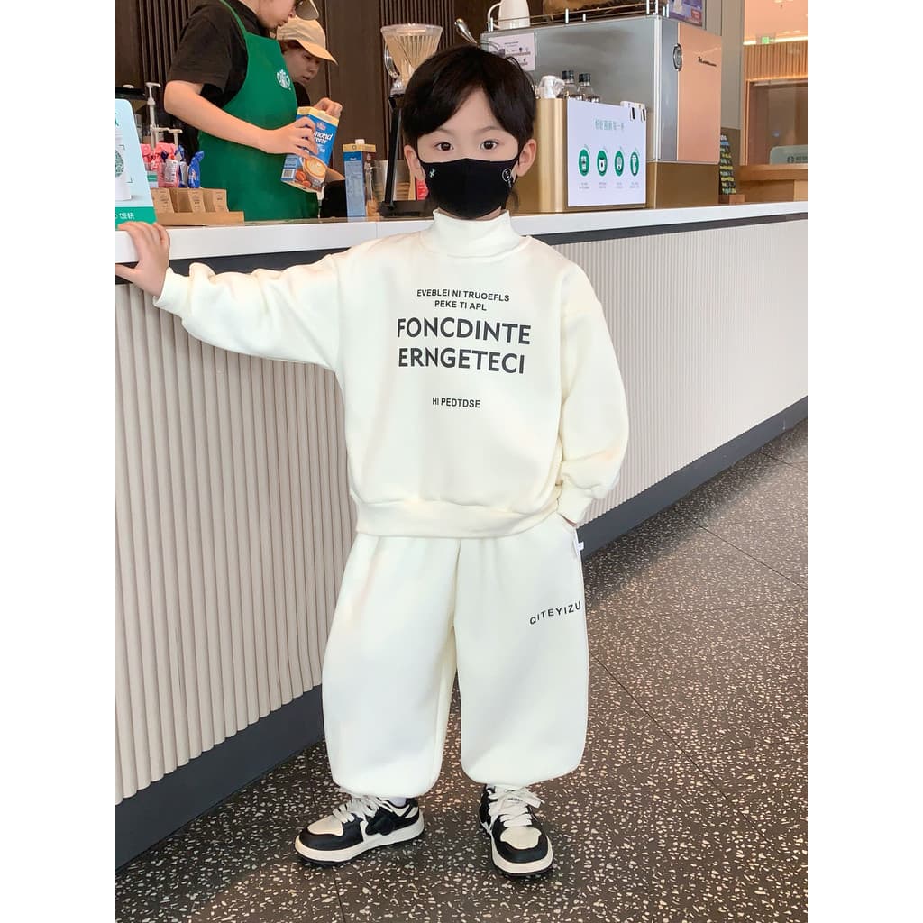 Crianças forro de lã terno 2026 novo estilo inverno meninos moletom terno de duas peças bebê estilo coreano Casual roupa