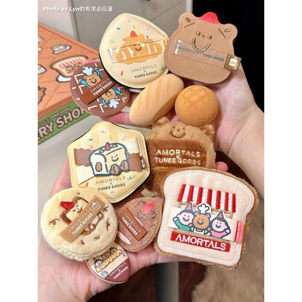 Ermu uva TUNEE GOODS pão pequeno pó solto Puff duplo velo pão torrada urso macio fácil de levar pó