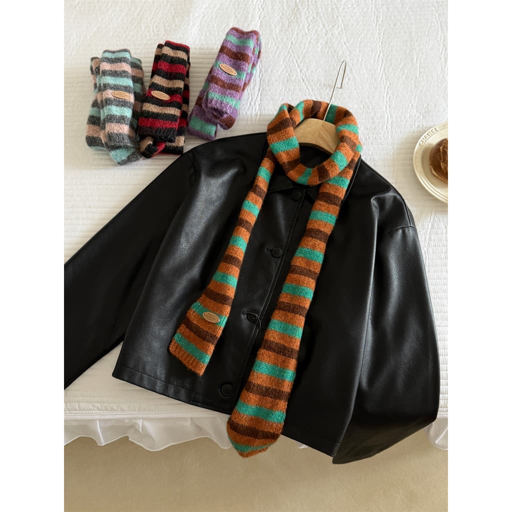 Estilo Preppy listrado cor-bloqueio de malha estreita listrado cachecol feminino outono inverno combinando atmosfera Ret