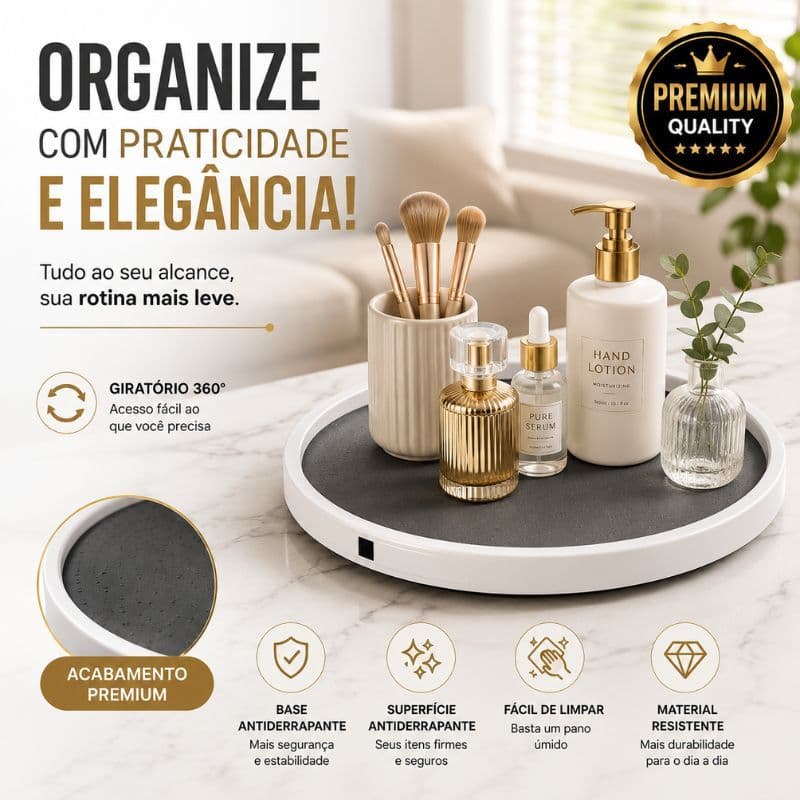 Bandeja Giratória 360° Organizadora 25cm Base Antiderrapante para Cozinha Armário Geladeira
