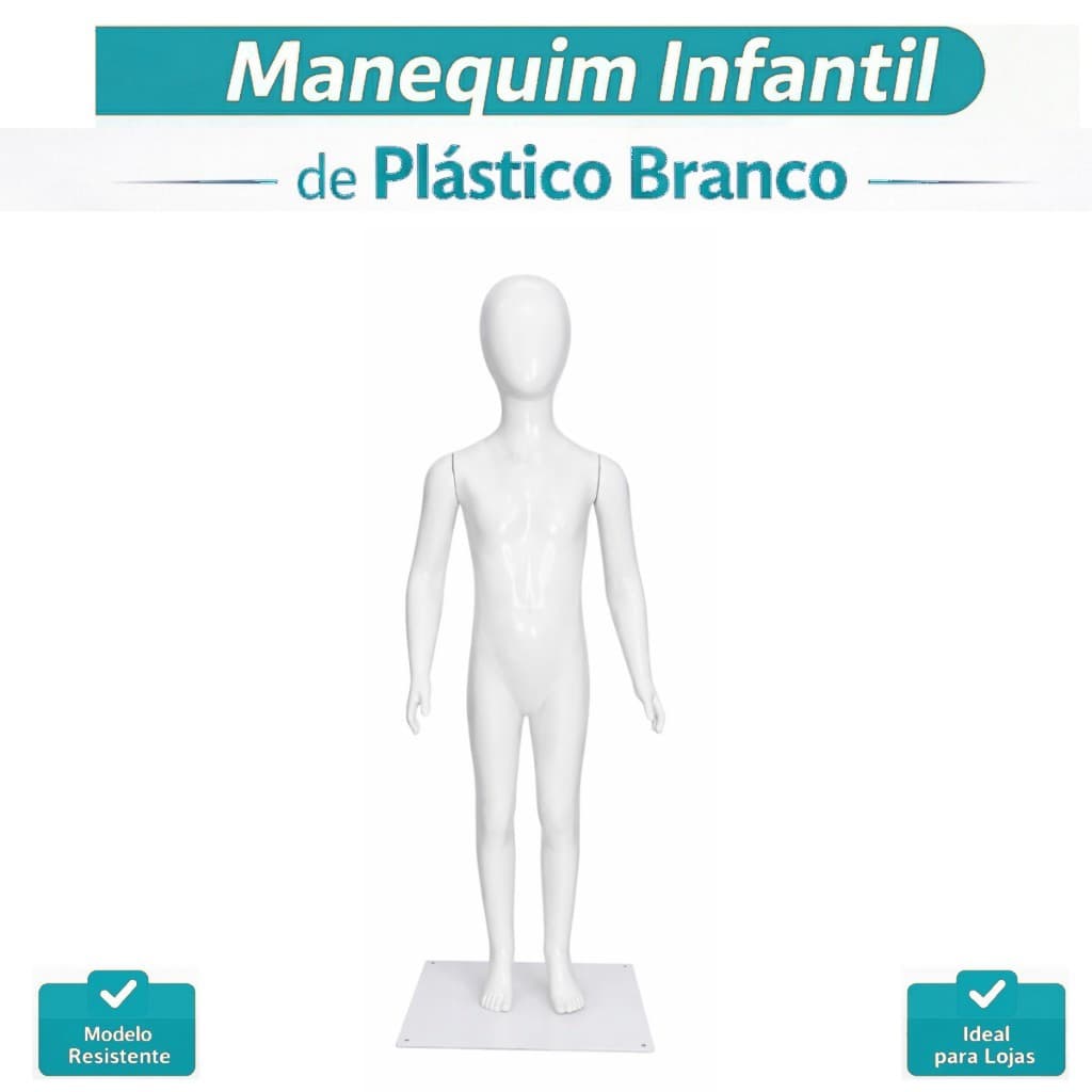 Manequim Infantil 4 a 6 Anos Branco Corpo Inteiro Base Inclusa Linha Premium Semi Brilho