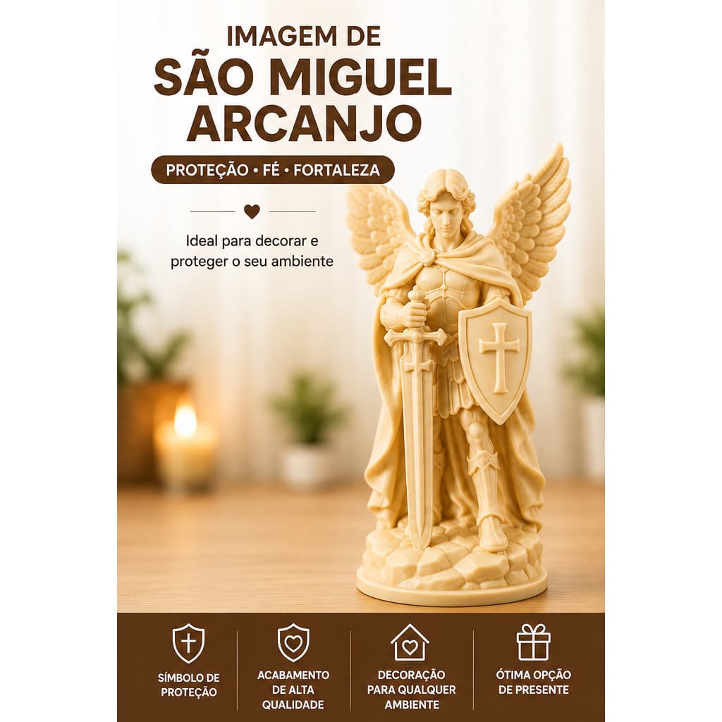 Estátua São Miguel Arcanjo 12cm Decorativa com Espada e Escudo Imagem Religiosa para Casa
