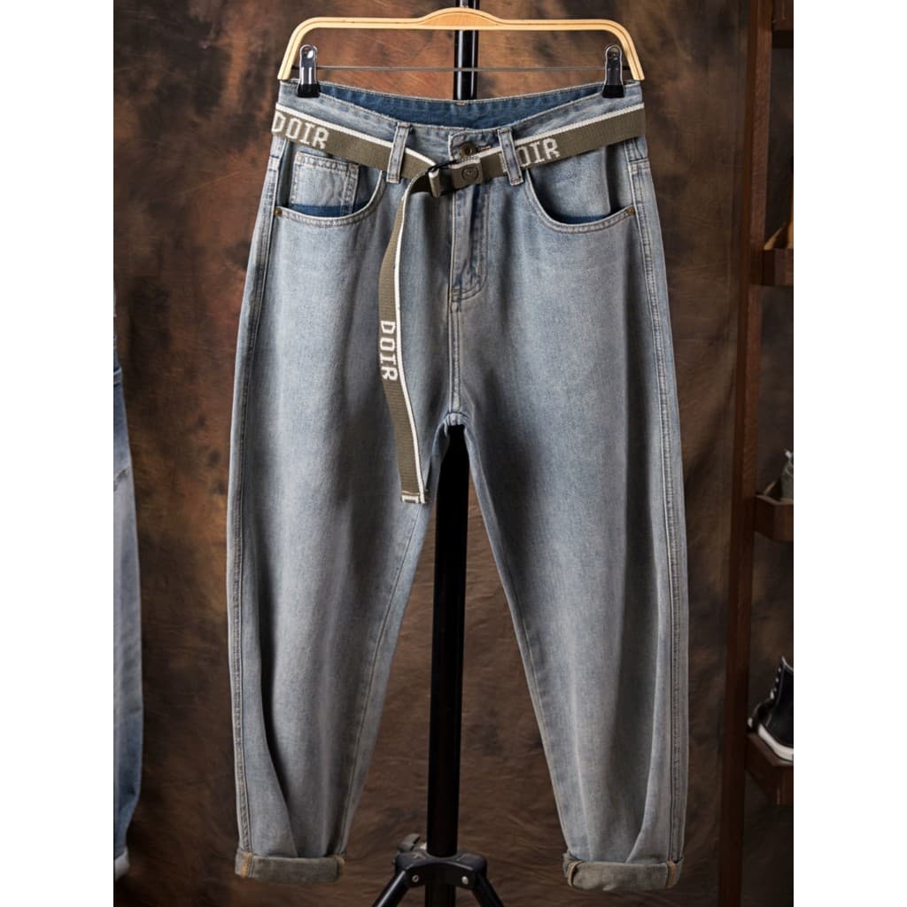 Outono novo estilo cor clara japonês estilo Hong Kong Retro Jeans masculino Casual perna larga em linha reta solta Denim