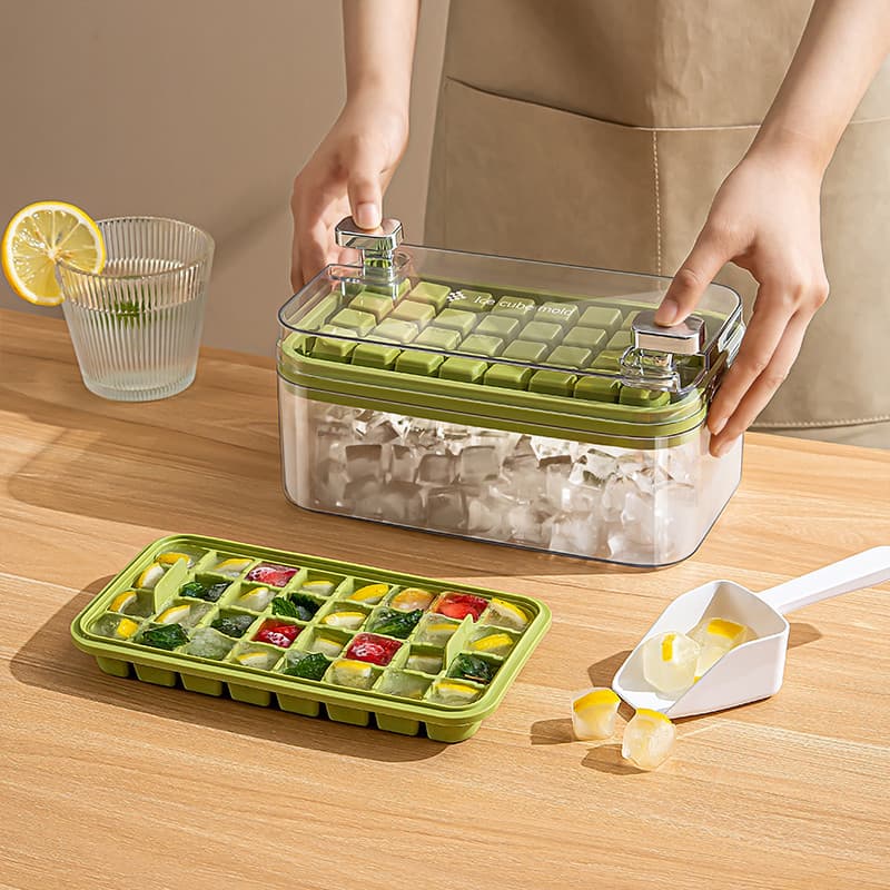 Molde de cubo de gelo de qualidade alimentar, prensa doméstica, bandeja de gelo caseira, ferramenta útil com tampa, caix
