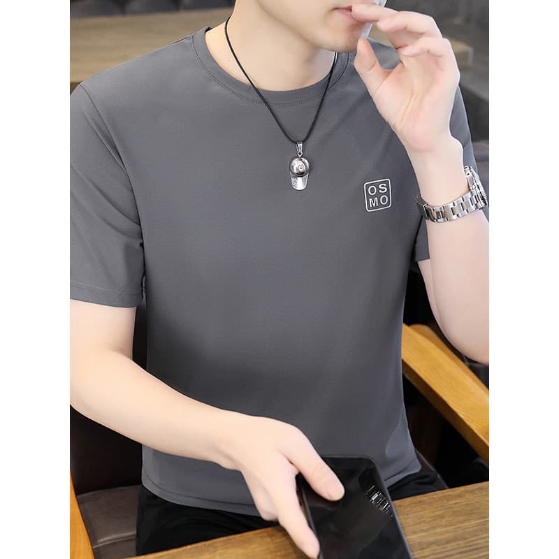 Masculino verão esportes Casual All-Match meia manga solta na moda em torno do pescoço camiseta novo estilo de manga cur