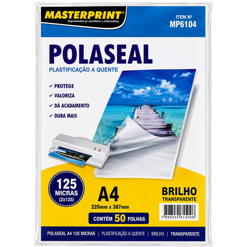 Polaseal Plástico para Plastificação Masterprint  50 folhas Original Promoção