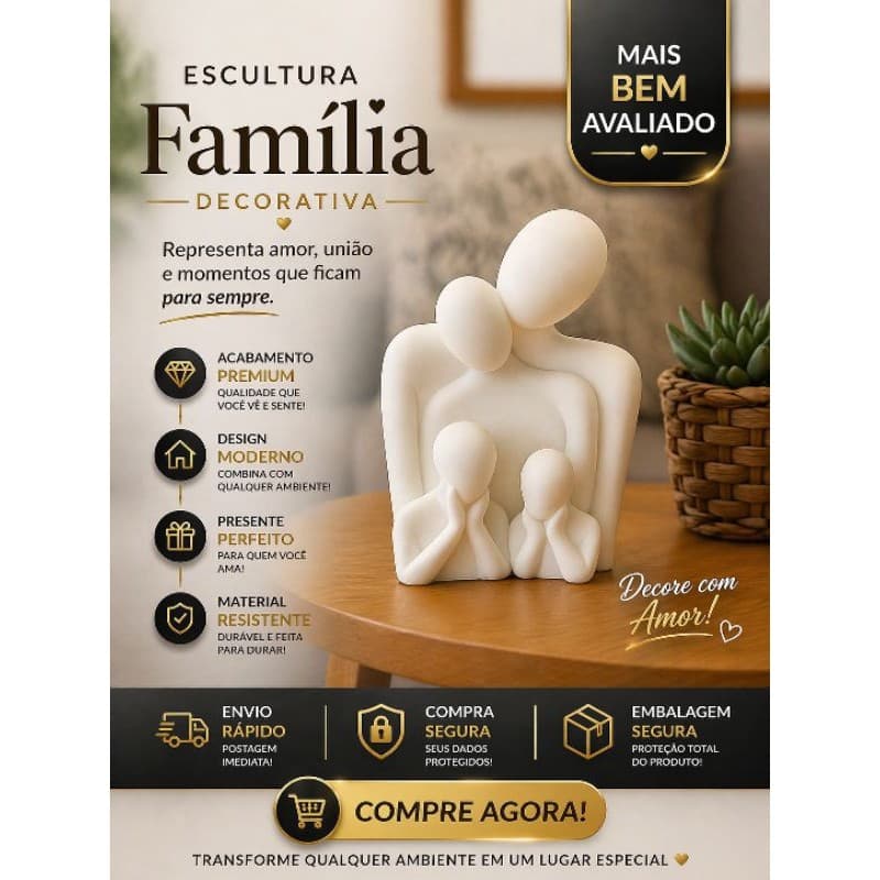 Estátua Família Luxo Decoração Sala, Quarto, Escritório - 4 Integrantes