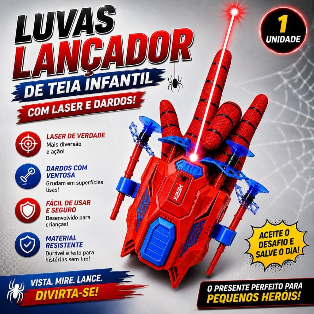 Luva Homem Aranha Com Laser Infantil Lançador de Teia Com Laser e Dardo Brinquedo Spider Man