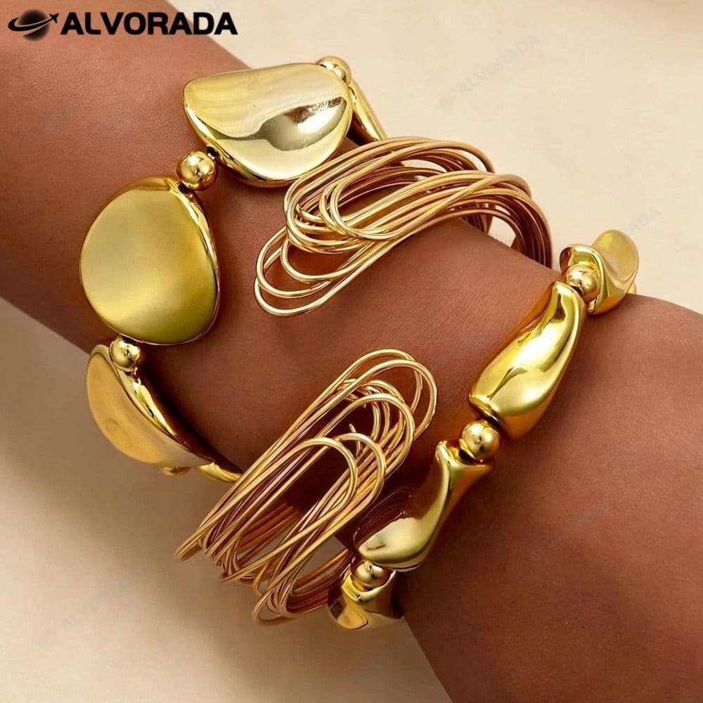Conjunto de 3 Pulseiras de Metal Torcidas em Design Redondo-Estilo Europeu e Americano Único Fashion e Personalizado-AL