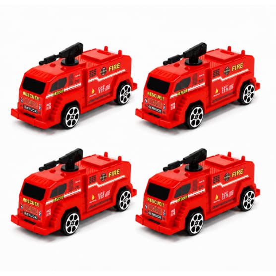 Kit 4 Caminhões de Bombeiro Infantil com Fricção – Carrinho de Brinquedo Resgate Fire Truck