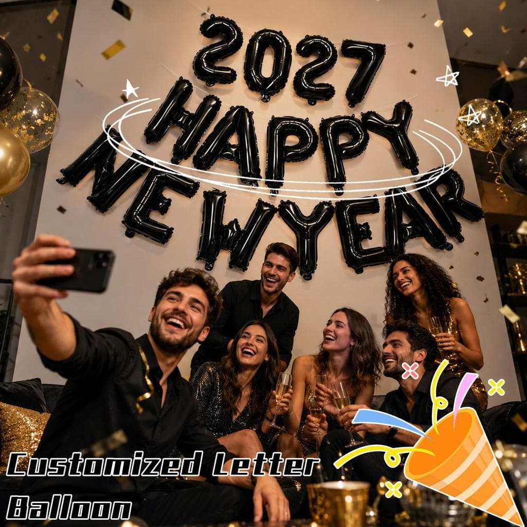 Balão De Folha De Feliz Ano Novo Em Vários Tons De 16 Polegadas 2027-Conjunto De Letras De Alumínio Inflável Brilhante-P
