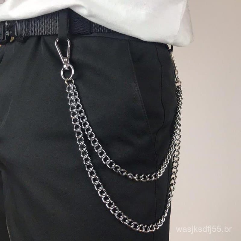 Corrente de calça unissex simples de dupla camada, acessório de moda punk hip-hop.