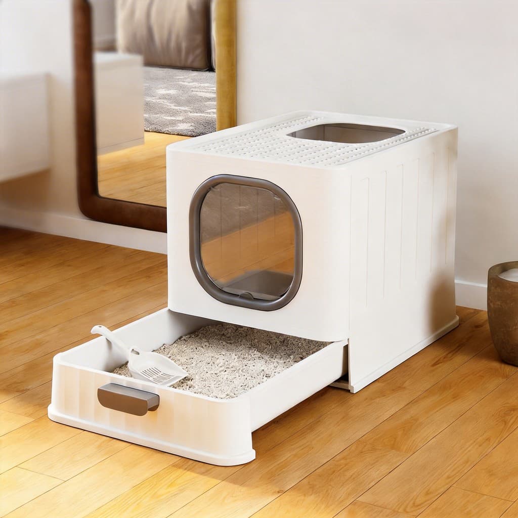 Caixa de areia para gatos de plástico fechado, suprimentos de limpeza para gatos, bloco dobrável resistente a odores, re