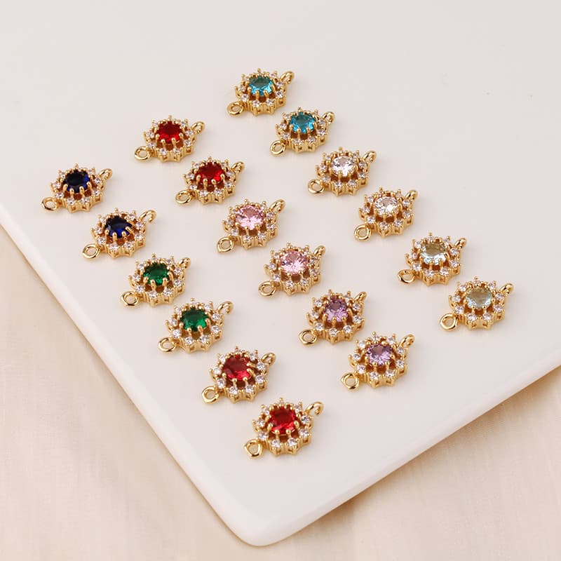 Retenção de cor cobre revestido ouro incrustado zircão redondo duplo pendurado diy acessórios Retro brincos pulseira col