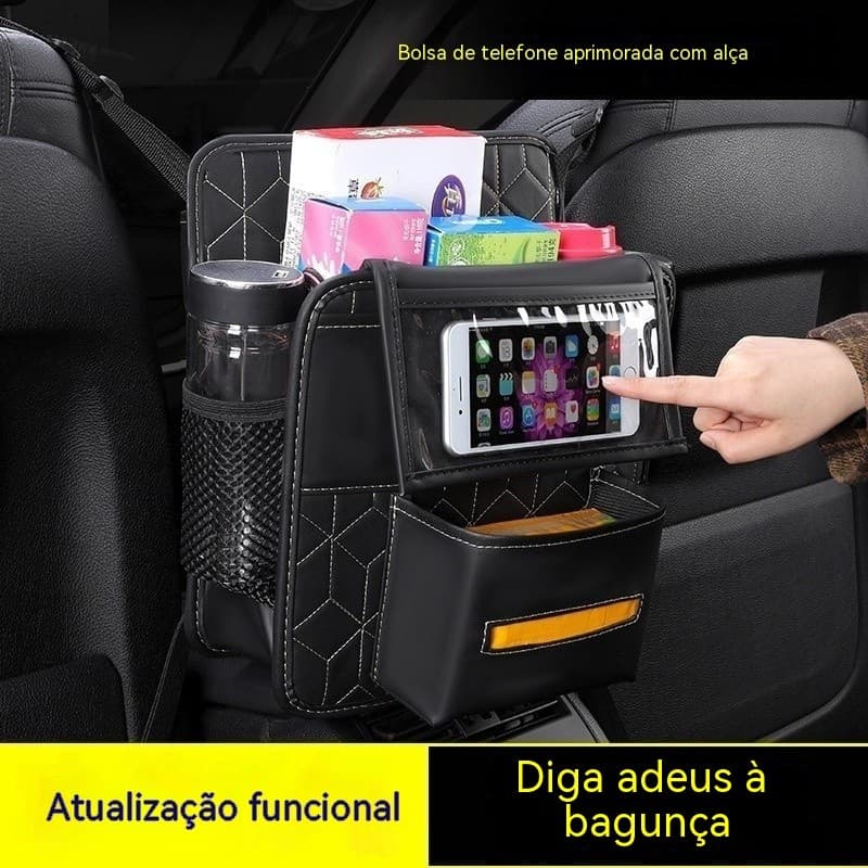 Bolsa de armazenamento dupla face para entre os assentos, organizador multifuncional para carro compatível com tela sens
