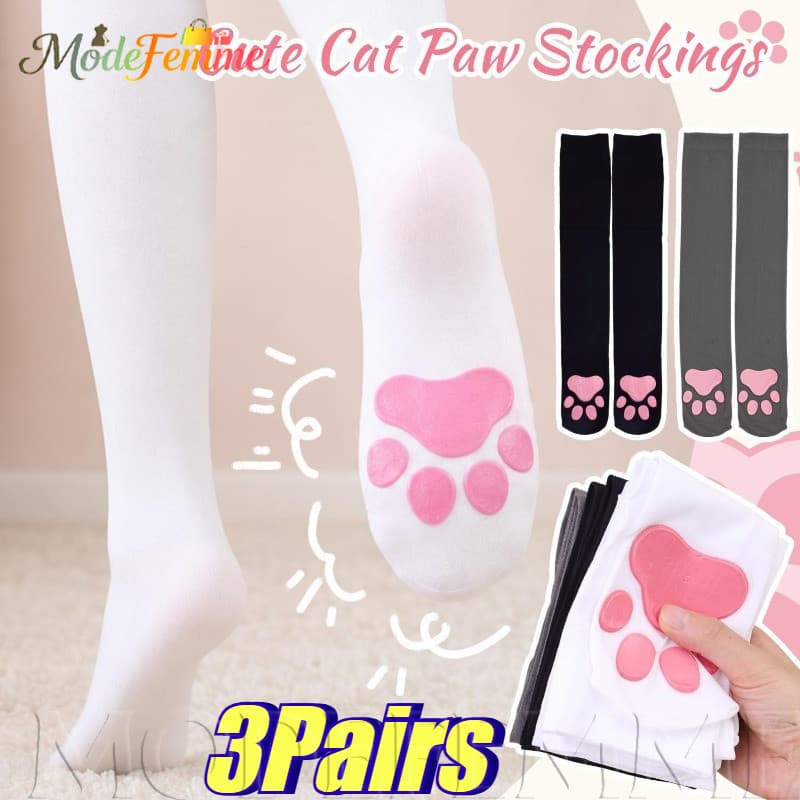 [À Venda] Meias De Garra Rosa Acima Do Joelho – Lolita , Y2K , Estilo Japonês Meia Alta Da Coxa Com De Gato 3D Para Mulh