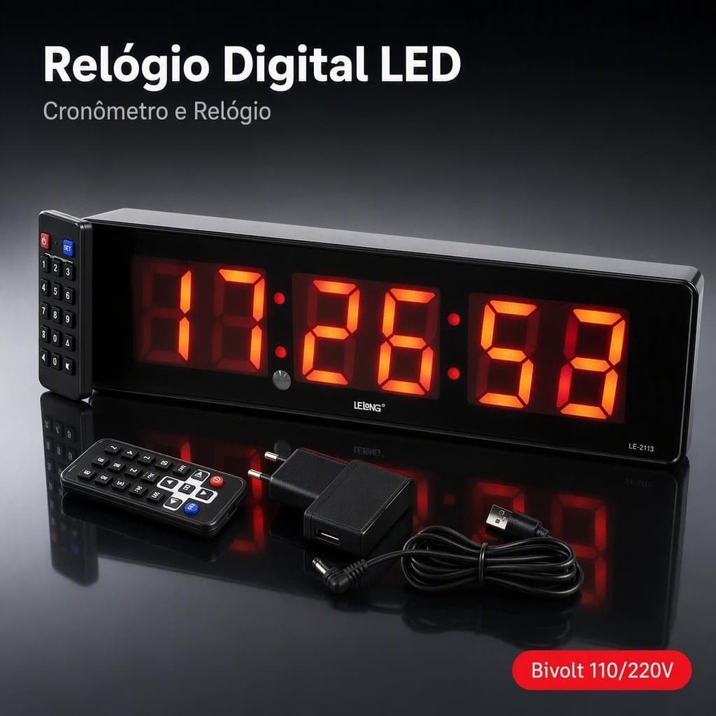 Cronometro Progressivo Le2113 Digital Parede Controle Relógio