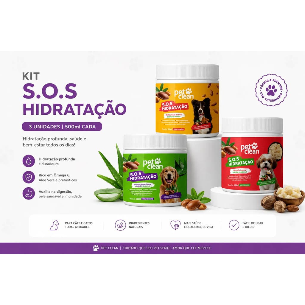 Kit para Cronograma Capilar 3 Mascaras Restauração Hidratação Nutrição Pet Clean 500g cada.