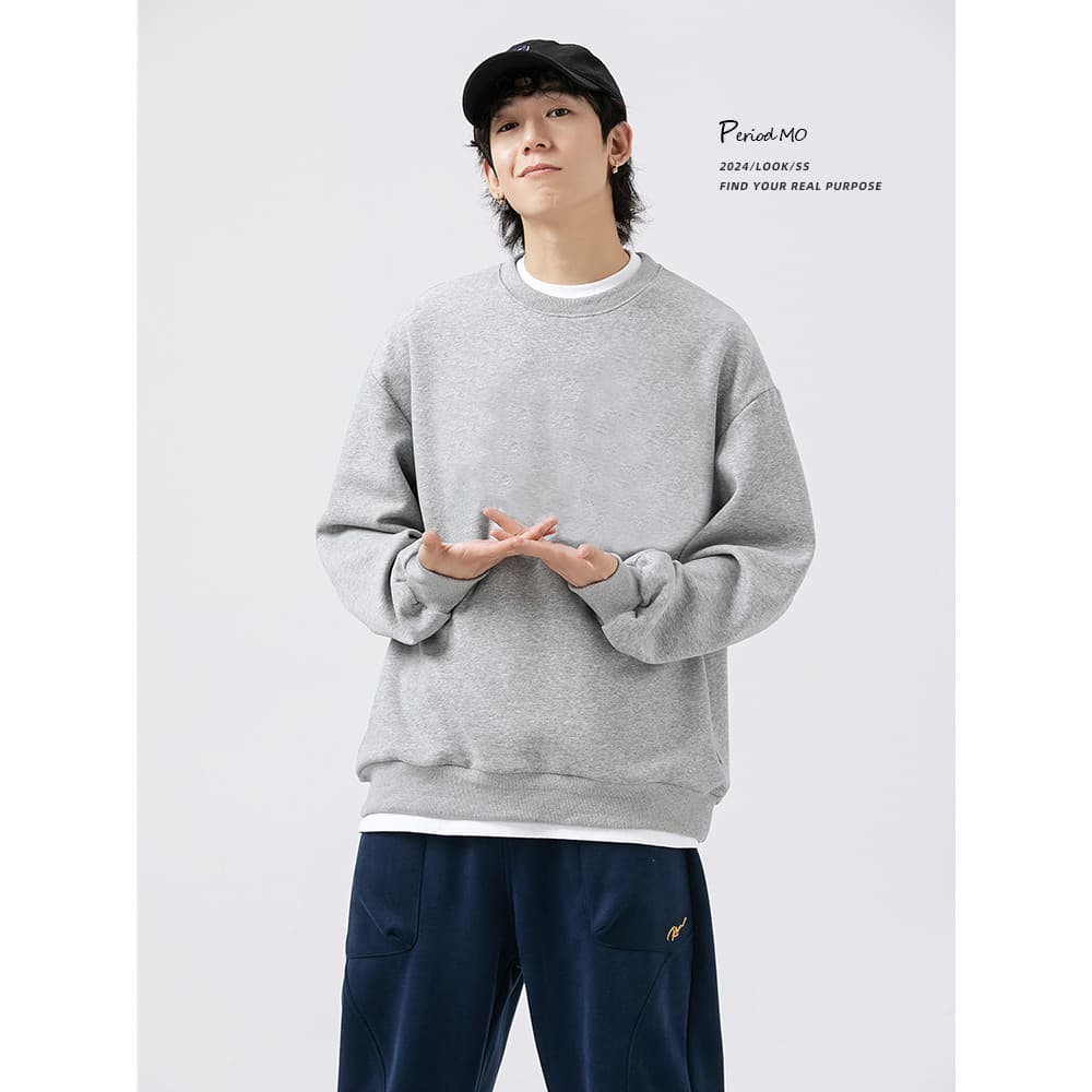 Americano pesado 420G cinza em torno do pescoço pulôver moletom masculino Street Wear primavera outono inverno solto cas