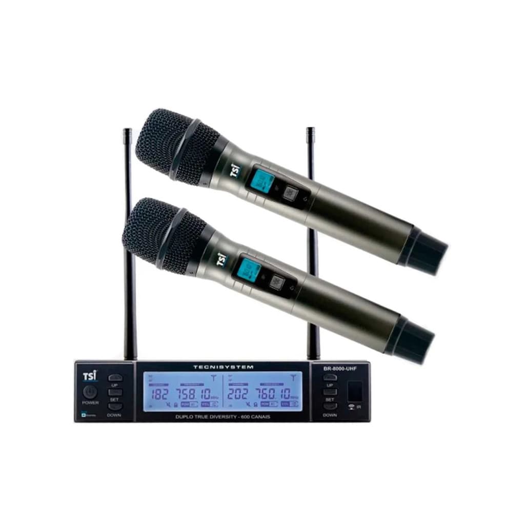 Microfone Sem Fio Duplo TSI BR-8000 UHF 600 Canais