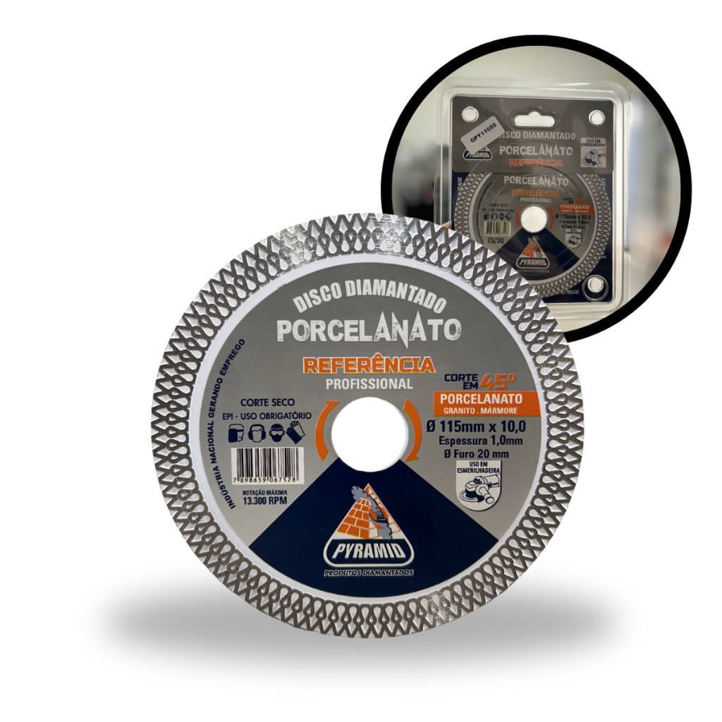 Disco diamantado Porcelanato Referencia furo 20 Corte 45° Ultra Fino 115mm