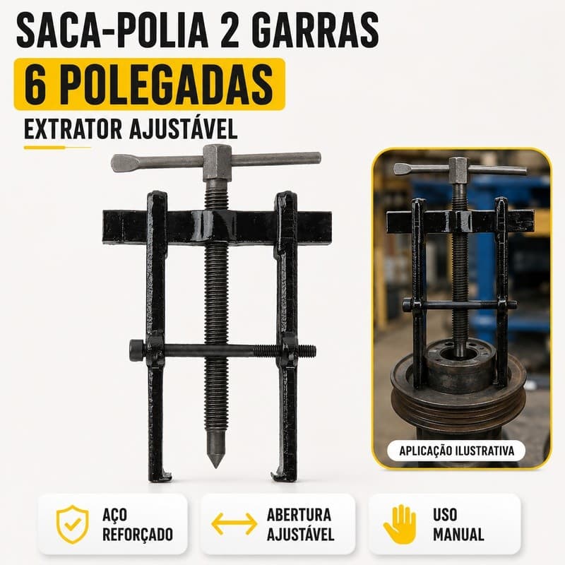 Saca-Polia Extrator 2 Garras 6 Polegadas Ajustável em Aço para Rolamentos e Engrenagens