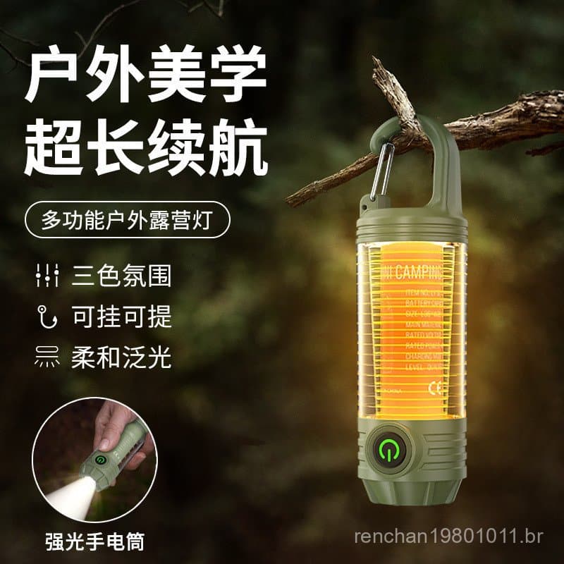 Lanterna de camping LED recarregável, iluminação externa portátil, luz de ambiente para barraca, lanterna de longa duraç