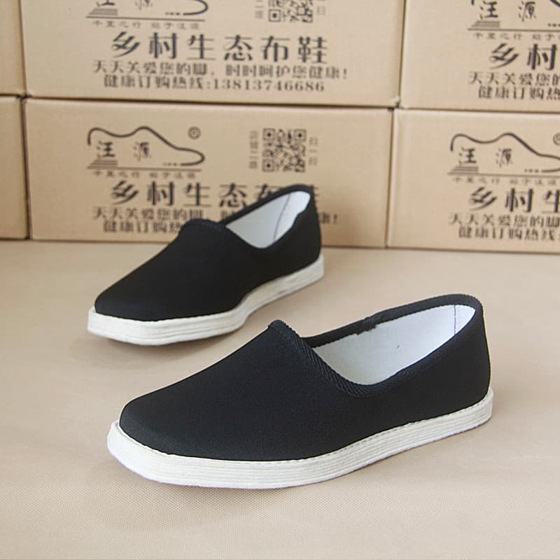 Sapatos femininos pretos Melaleuca fundo respirável artesanal velho pequim boca redonda sapatos de pano masculino de mei