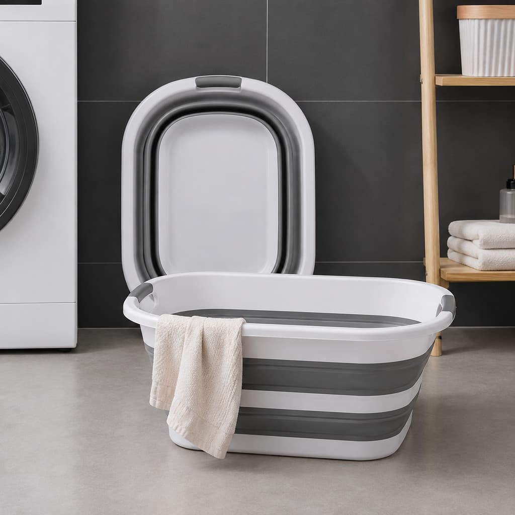 Cesto Retrátil Bacia Dobrável Multiuso 26L com Alças, Cesto Retrátil para Roupas, Lavanderia, Casa e Viagem