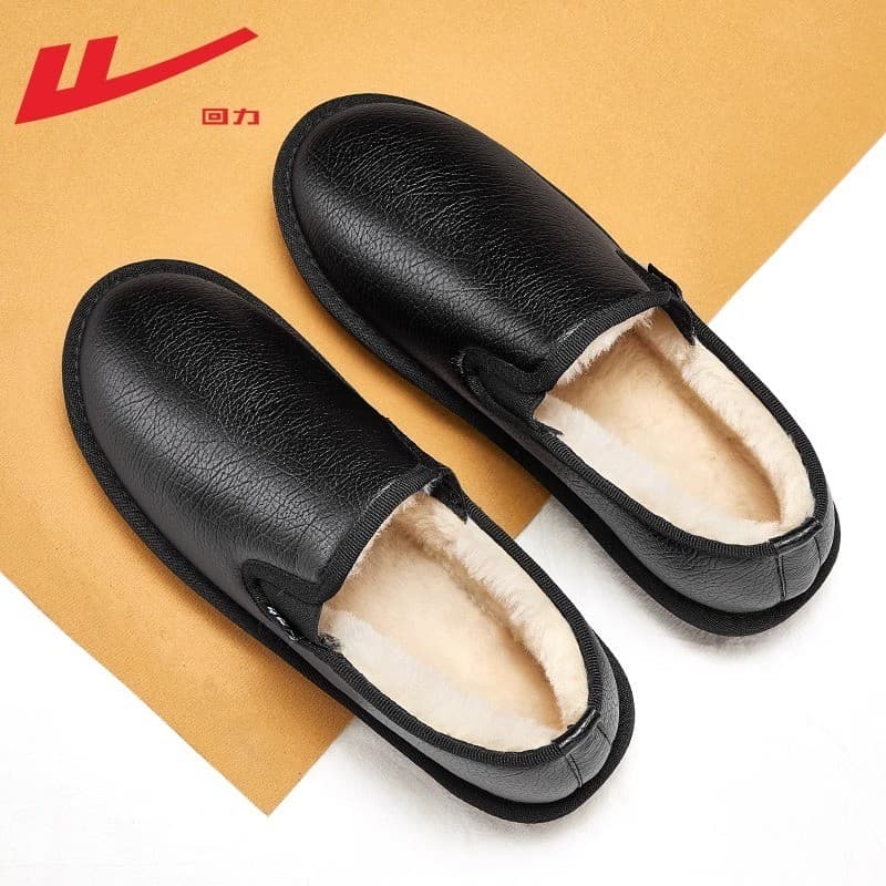 Puxar para trás sapatos de algodão inverno sapatos de couro casuais superfície de couro impermeável deslizamento mais ve