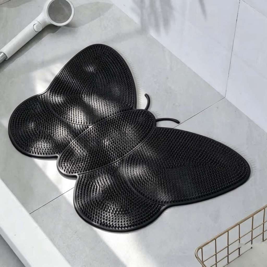 Tapete de Banheiro Borboleta de Silicone - Massagem nos Pés e Antiderrapante com Ventosas