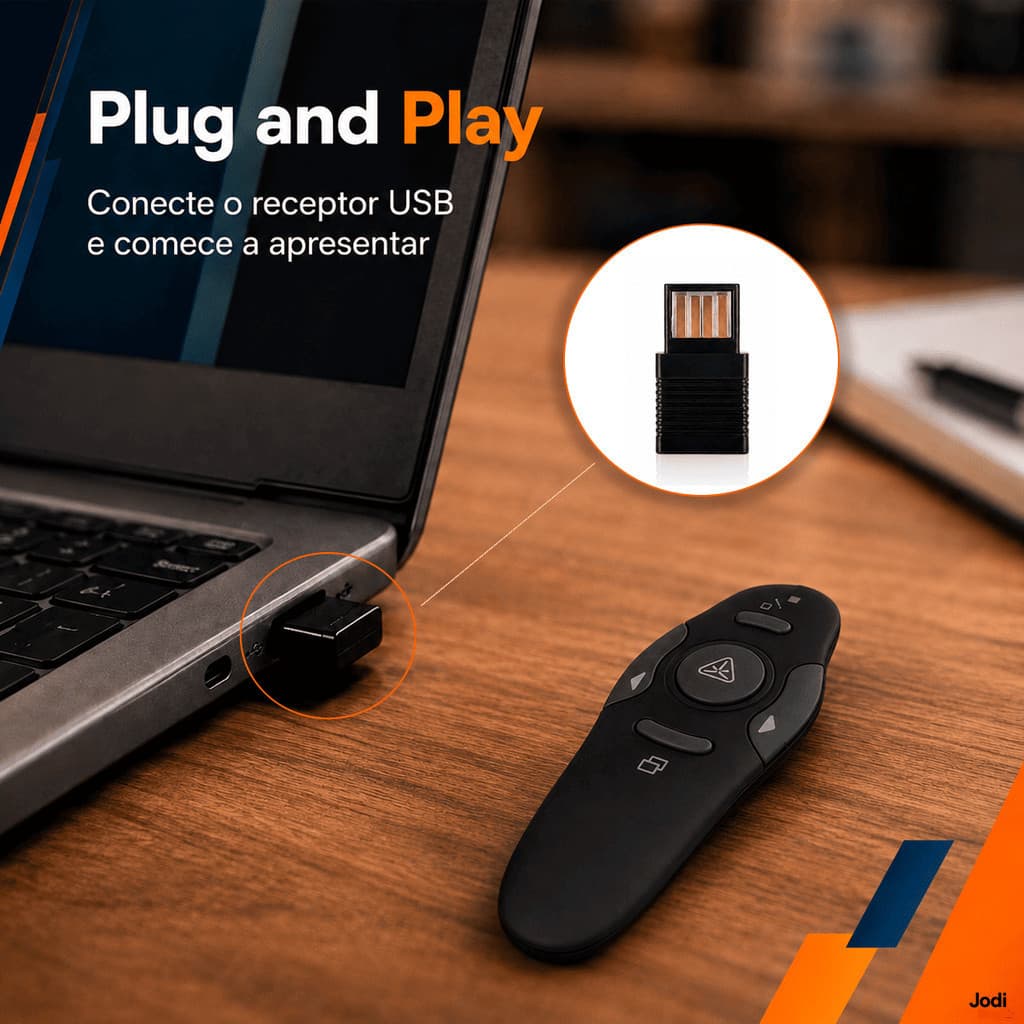 Controle Remoto Passador de Slides Sem Fio USB com Ponteiro Laser para Apresentações AP400