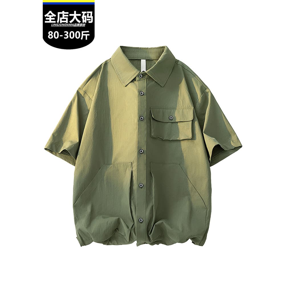 Fat Boys Street Wear Tamanho Grande Homens Camisa de Manga Curta Verão Lapela Solta Sensação Legal Ferramentas Casual Mu