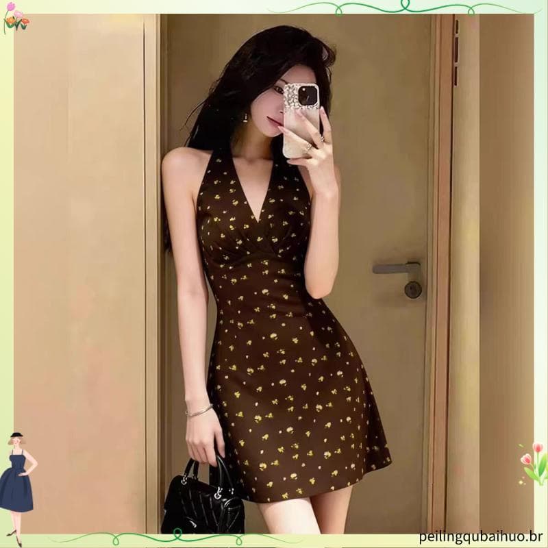 Vestido Floral francês de cintura estreita, aparência mais fina, combinação 2026, verão, novo estilo, Design, cintura es