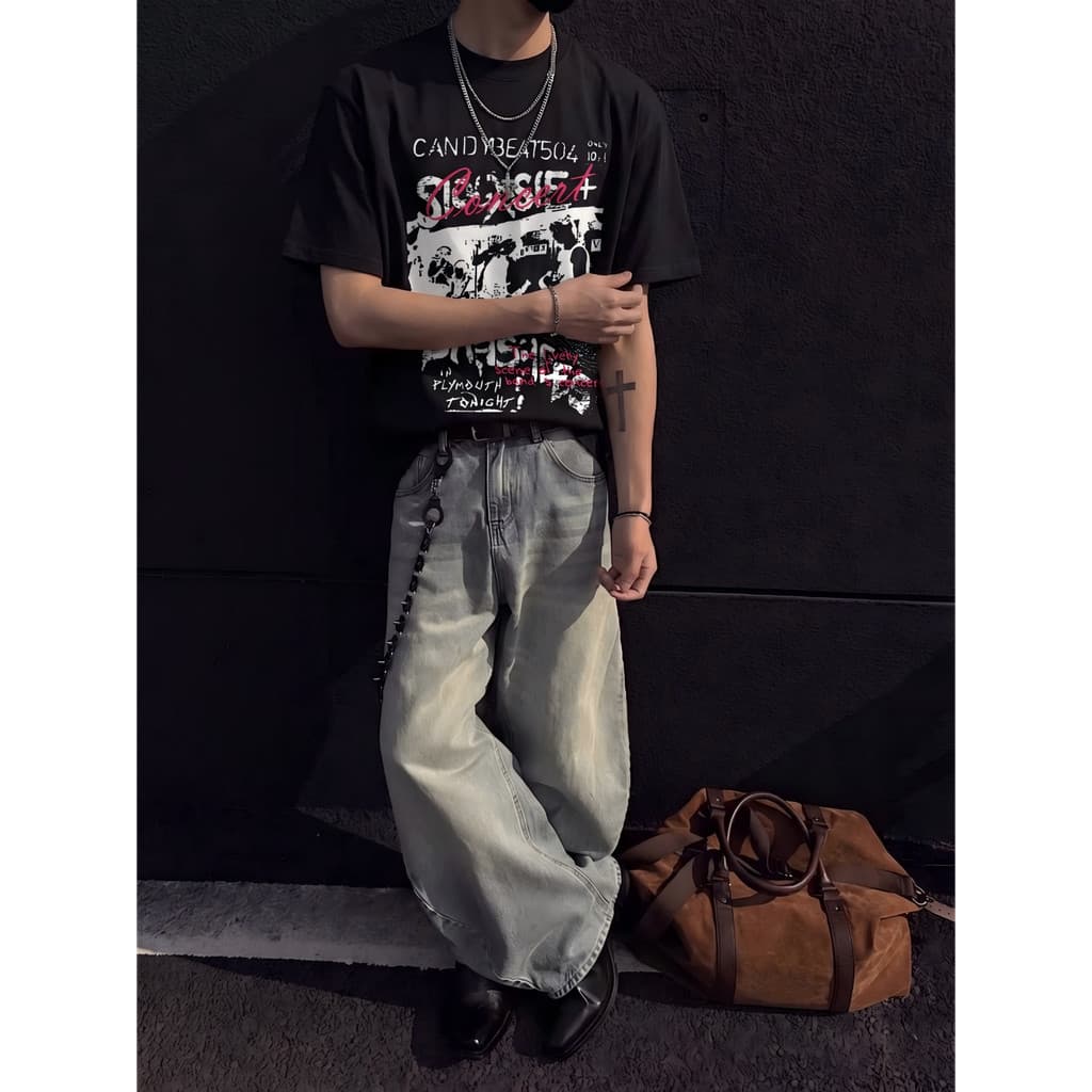 Americano estilo Hip-Hop pesado Casual manga curta camiseta meninos meninas solto All-Match em torno do pescoço dos dese