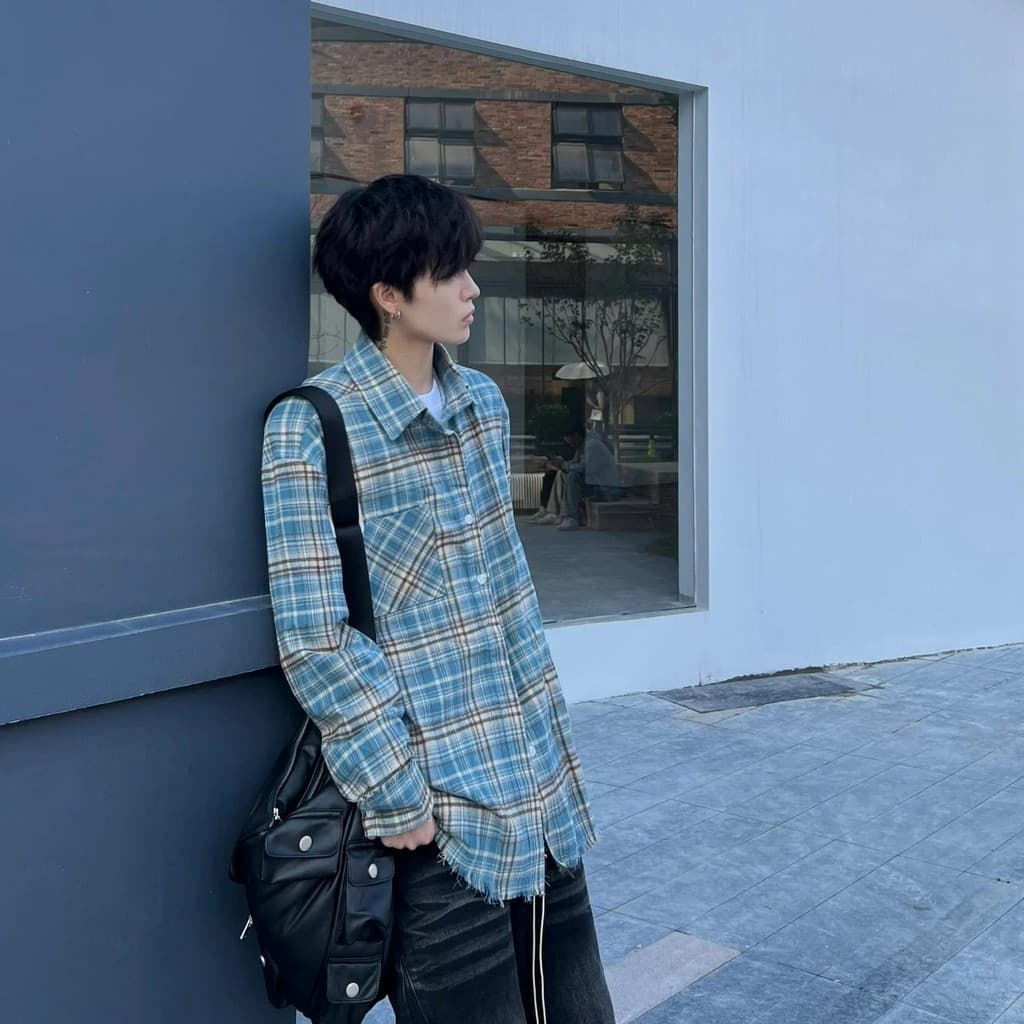 Primavera outono novo estilo xadrez camisa de manga comprida lapela Retro solto casal camisa Casual masculino feminino t