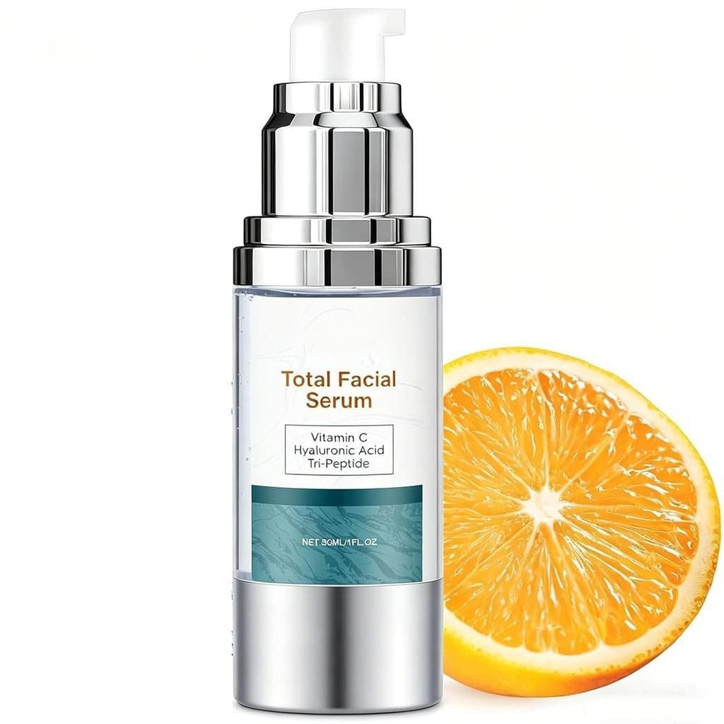 Sérum Facial Total, Sérum Anti-Envelhecimento com Vitamina C, Ácido Hialurônico e Peptídeos, Cuidado Hidratante para a P