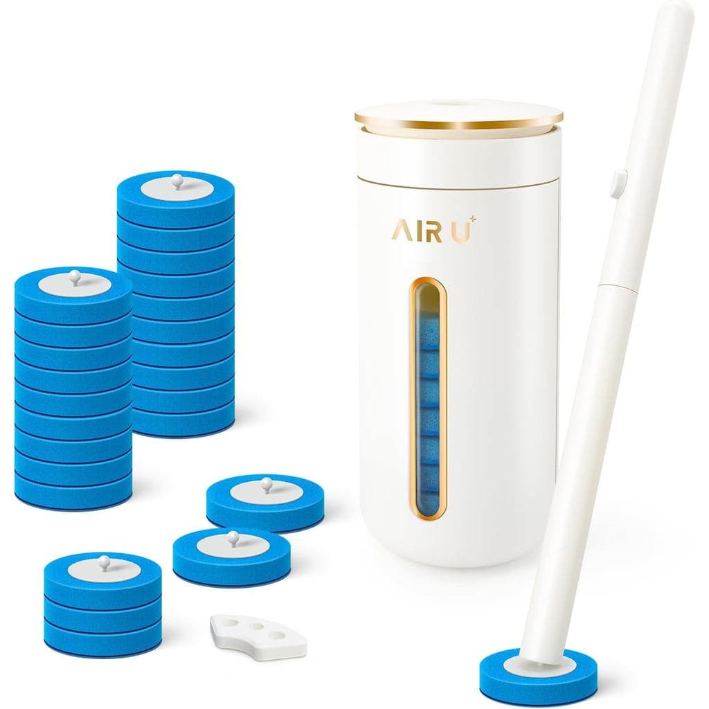 Escova Sanitária Descartável AIR U+, Sistema de Limpeza de Vaso Sanitário com 24 Refis para Escova, Kit Inicial de Limpe
