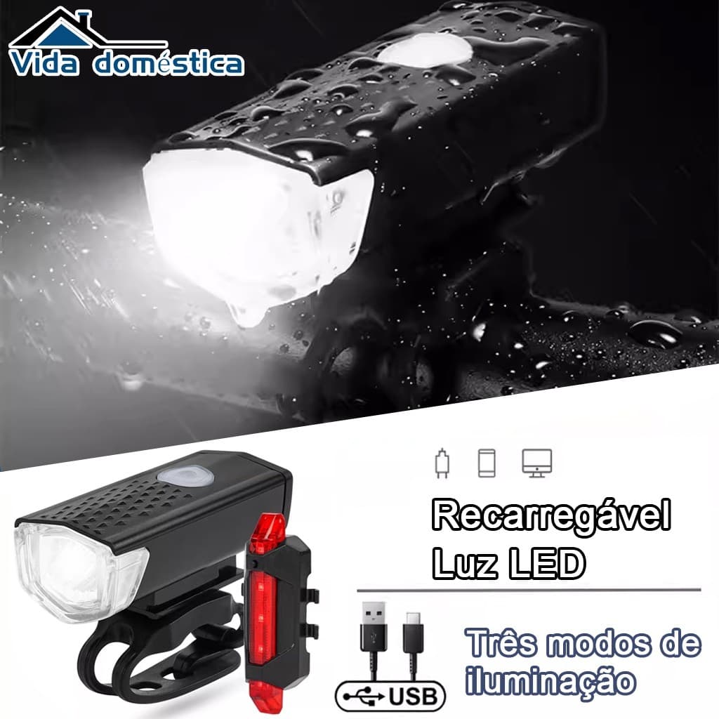 Kit Lanterna E Farol Bicicleta Bike Luz Ultra Led A Prova D'agua Kit Farol e Lanterna para Bicicleta
