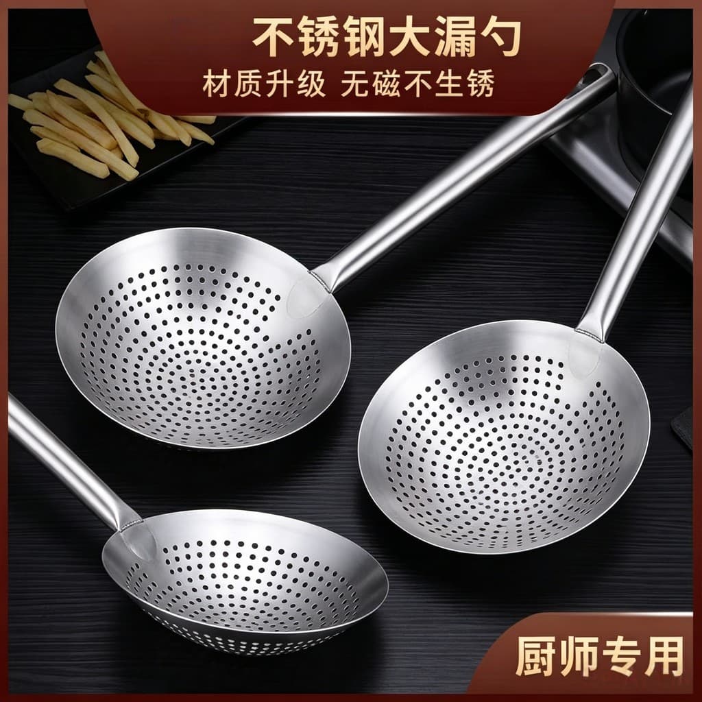 Coador de aço inoxidável engrossado filtro de fritura doméstica malha cerca colher de filtro especial cozinha grande col